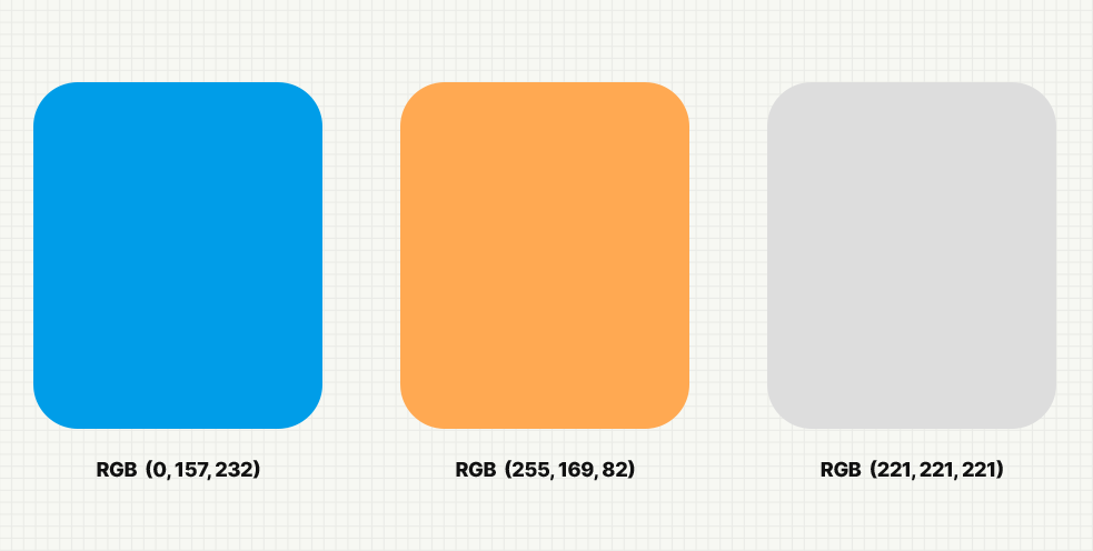 RGB  (0, 157, 232) // RGB  (255, 169, 82) // RGB  (221, 221, 221)